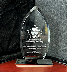 Canadian Institute of Heating and Plumbing Manufacturers' AgentCouncil Golden lead Award 2023 DAHL VALVE LIMITED